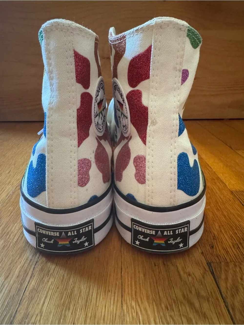 Converse White Canvas Hi Tops with Rainbow Glitter Leopard Print